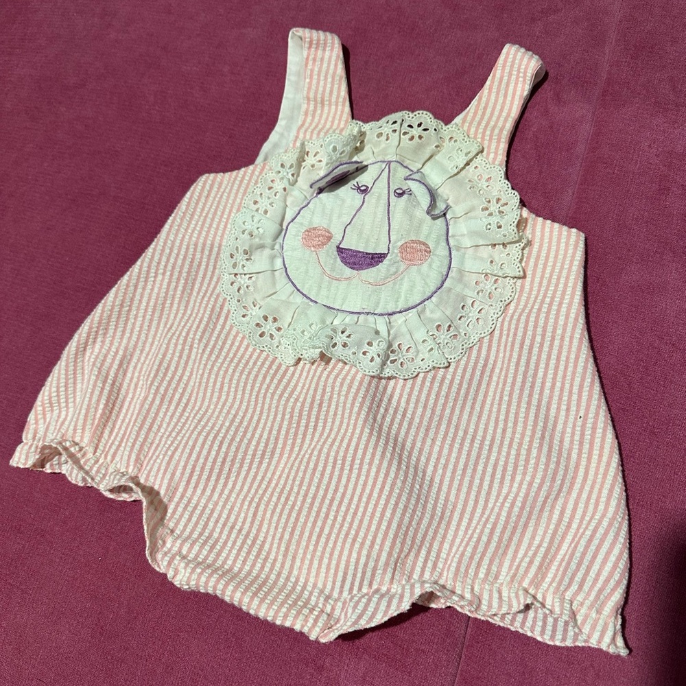Vintage Cradlecraft Striped Onesie with Lion Detail.